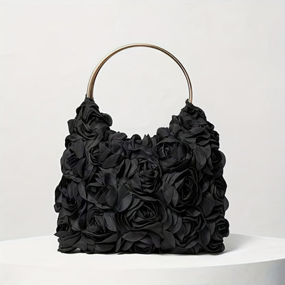 [Weddings And Prom] Women's Elegant Dinner Clutch Rose Flora Lace Trim-Nylon/Wedding Handbag for Party, Prom, Night Out Buckle Opening White/Black for Party Clutch for Special Events, Weddings And Prom