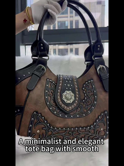 Western Style Berry Conchos Cowgirl Country Conceal Carry Purses Crossbody Handbags Women Shoulder Bags Wallet Set Brown Christmas Gifts