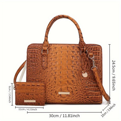 Set of 2pcs Featuring a Crocodile Pattern in Faux Leather, with a Roomy Interior, a Trendy Shoulder Strap, And a Fashionable Clutch Purse. This Stylish Accessory Is Perfect for Work, Everyday Use, And Special Events - Made with Premium Quality