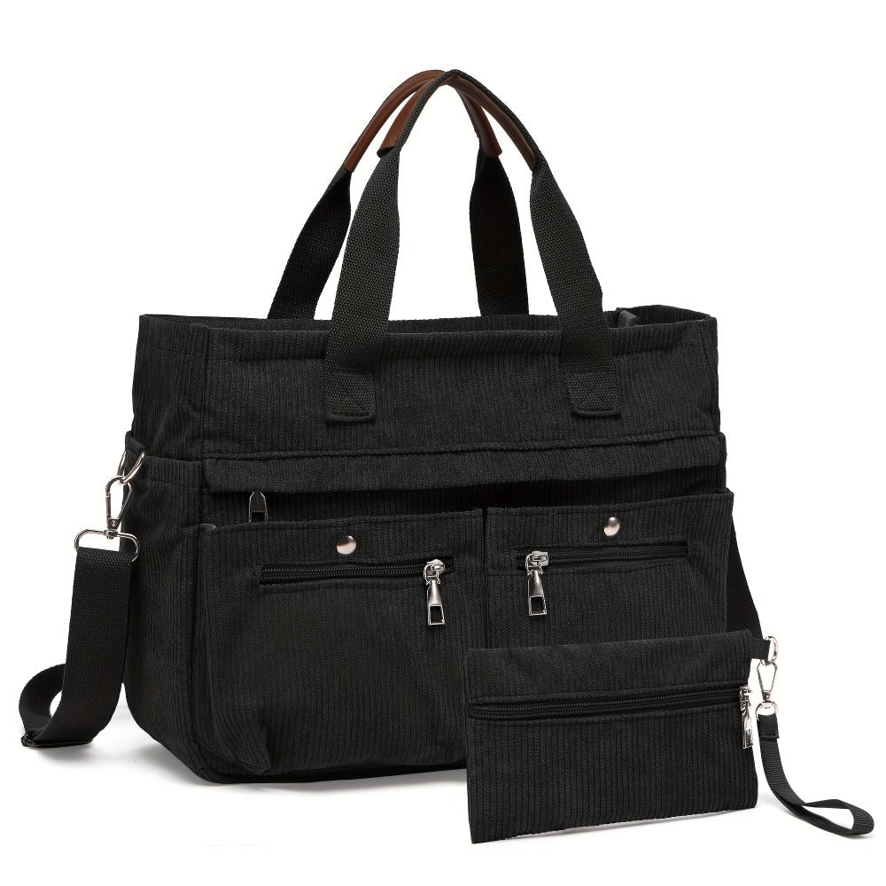 2026 Women's Corduroy Tote and Crossbody Bag Set 2pcs/Set, Large Capacity Laptop Shoulder Bags with Adjustable Strap & Zipper Closure, Casual Travel, Work, Sports, Everyday Purse for Game Day, Football Fan Gear, All Fans