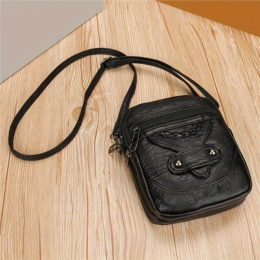 Vintage Multi-Pocket Zippered Crossbody Bag for Women, Upgraded Soft Fabric, Stylish Urban Women Crossbody Bag with Studded Lace Detail, Multi-Compartment Phone Wallet for Daily Use, with Adjustable Strap, Black/Brown 1pc