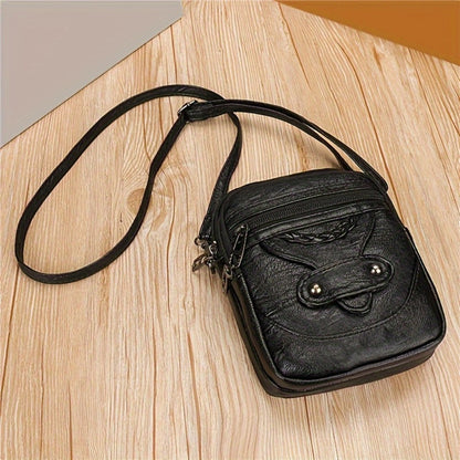 Vintage Multi-Pocket Zippered Crossbody Bag for Women, Upgraded Soft Fabric, Stylish Urban Women Crossbody Bag with Studded Lace Detail, Multi-Compartment Phone Wallet for Daily Use, with Adjustable Strap, Black/Brown 1pc