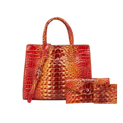 3pcs Colorful Crocodile Pattern Bag Set, Gradient Color Handbag, Women Tote Bag with Clutch Wallet And Credit Card Holder Coin Purse