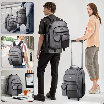 20 Inch Travel Rolling Backpack with Retractable Handle,Large Capacity Backpack with Wheels for Women & Men,Printing Travel Trolley Suitcase Bag for Weekend, School, Overnight, Work
