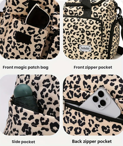 Large Size Large-Capacity Leopard Print Travel Duffel Bag with Multiple Compartments, Shoe Compartments And Spacious Overnight Carry-On Design-Durable Nylon Leisure Sports Fitness Bag, Suitable for Women, Gym, Travel, Weekend Travel, Fitness Bag