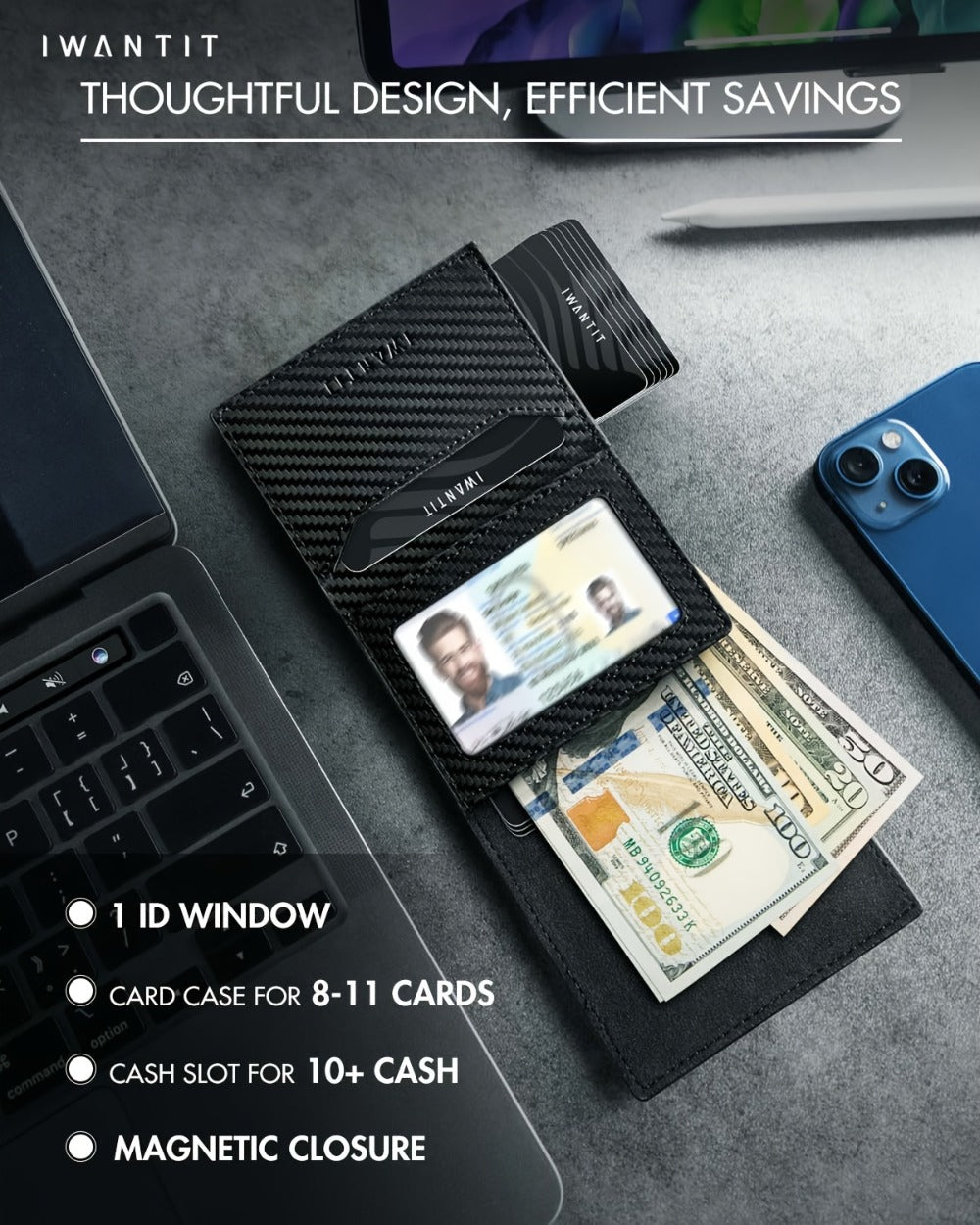 Men's Minimalist Wallet with Credit Card Holder, Premium Full Grain Leather, Smart Pop-up Design, Slim Trifold Wallet, RFID Protection, Front Pocket, ID Window, Father's Day wallet (No Airtag Included)
