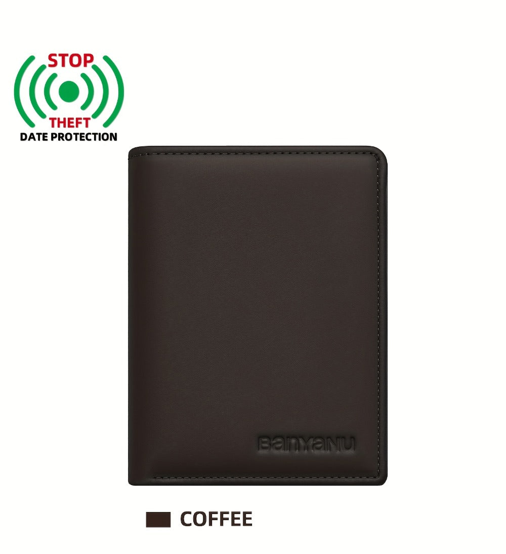 Genuine Leather Three-Fold Wallet for Men, 13 Card Slots with Anti-Theft Feature
