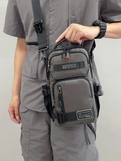 Men's Retro Belt Bag with Multi-Pocket & Anime Striped Strap - Durable Waist Pack Suitable for Commuting, Cycling, Outdoor - Wear-Resistant Hands-Free Waist Bag ()