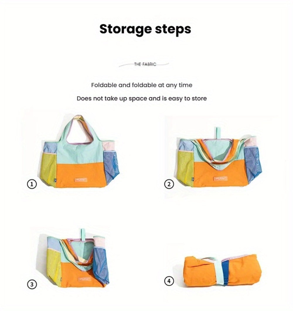 Lightweight Patchwork Handbag with Adjustable Strap & Snap Closure - Multicolor Patchwork (////), Machine-Washable Polyester Beach Satchel Bag Suitable for Casual & Dressy Outfits