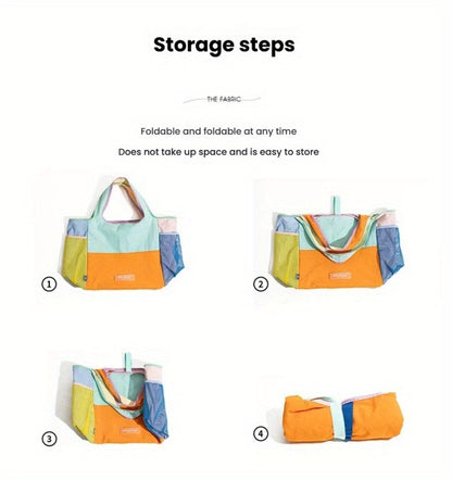 Lightweight Patchwork Handbag with Adjustable Strap & Snap Closure - Multicolor Patchwork (////), Machine-Washable Polyester Beach Satchel Bag Suitable for Casual & Dressy Outfits