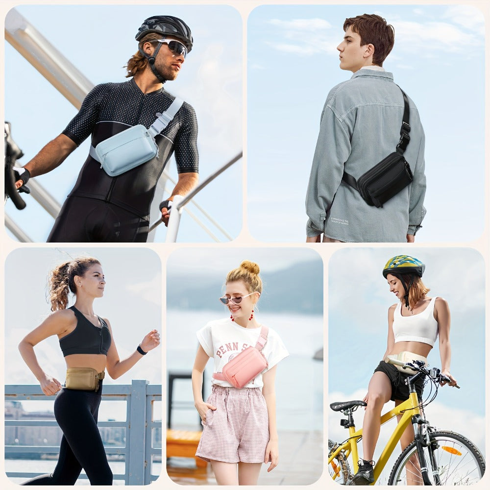 Fanny Packs for Women Men, Belt Bag with 4 Zipper Pockets, Crossbody Bag, Fashion Waist Packs with Adjustable Long Strap for Workout/Running/Yoga/Shopping/Hiking