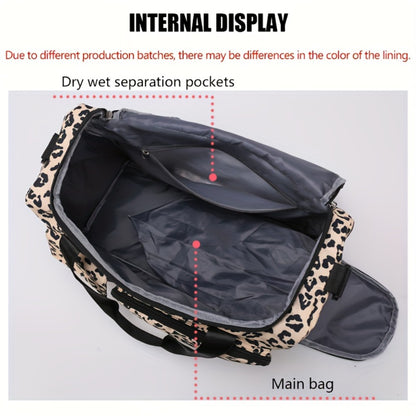 Large Size Large-Capacity Leopard Print Travel Duffel Bag with Multiple Compartments, Shoe Compartments And Spacious Overnight Carry-On Design-Durable Nylon Leisure Sports Fitness Bag, Suitable for Women, Gym, Travel, Weekend Travel, Fitness Bag