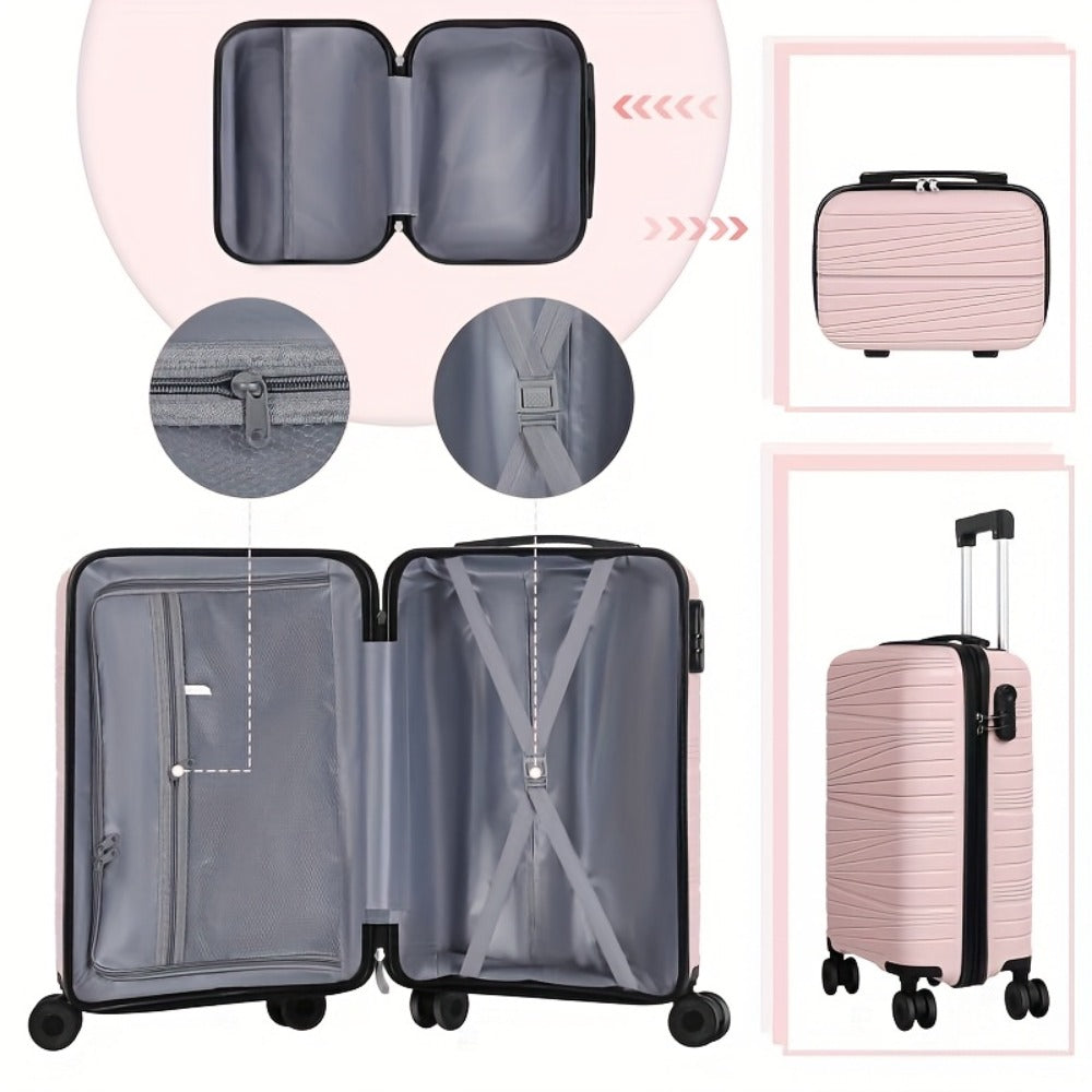 Travel Collection, Suitcases for Mothers And Daughters, Lightweight ABS Hard Shell, 20-Inch Rolling Luggage + 14-Inch Case, 360-Degree Spinner Wheels, Combination Lock, Ideal for Different Types of Travel, Available in Green, Pink, Silvery, Black