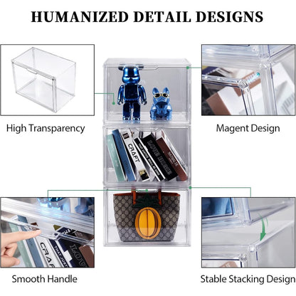 12/9/6/3 pcs Purse Organizer for Closet, Handbag Storage Organizer, Clear Acrylic Display Case with Magnetic Door, Plastic Storage Bins for Bags, Books, Cosmetics & Collectibles (3 Pack)