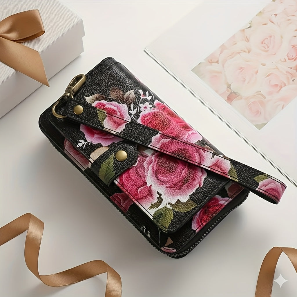 1pc Elegant Floral Clutch Wallets for Women- Zipper Handbag Fashion Large Capacity Long Wallet Clutch Bag Phone Bag Multi-card Card Holder Coin Purse for Women Wallet Set