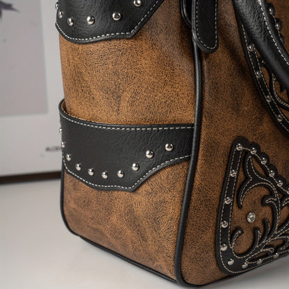 Western Style Berry Conchos Cowgirl Country Conceal Carry Purses Crossbody Handbags Women Shoulder Bags Wallet Set Brown Christmas Gifts