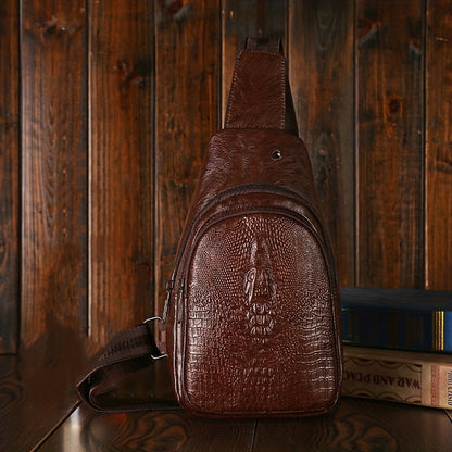 Big Promotions, Best Gift, Best New Year Gift, Holiday Gift Men's Crocodile Pattern Chest Bag with Earphone Hole Trendy Fashion Casual Small Shoulder Messenger Bag Outdoor Travel Chest Bag