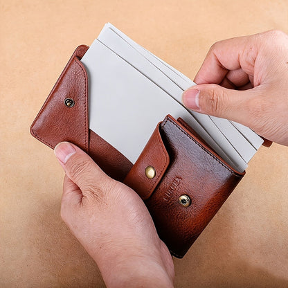 New Top Layer Cowhide Retro Men'S Wallet, Anti-theft Brush Multi-functional Small Wallet, Can Hold Banknotes, Credit Cards, Coins, Multi-card Position Genuine Leather Wallet Gift