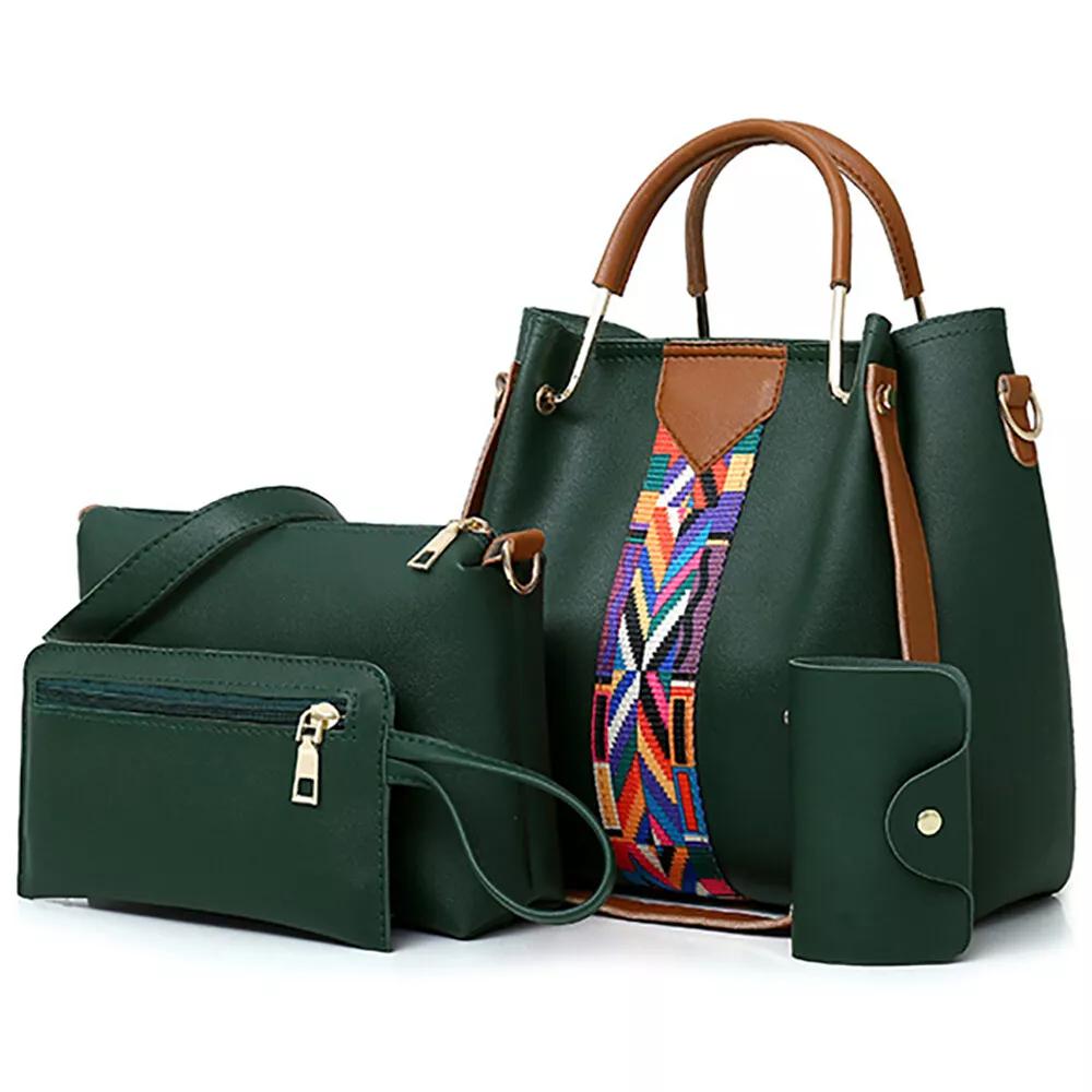 4 in 1 Women Handbag Set Soft PU Leather Top Handle Bag, Tote Bag, Shoulder Bags Crossbody Bag Wallet Purse Set