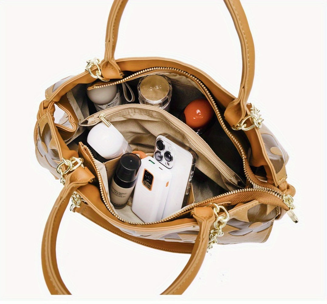 IVKMIVK Women'S Elegant Floral Embossed Tote Bag - Large Capacity Synthetic Faux Leather Handbag with Golden-Tone Hardware, Zipper Closure & Tassel Charm, Beige/Grey/Purple/Red/Green/Blue/Black, Structured Design for Daily Commute, Office, Travel - Durabl
