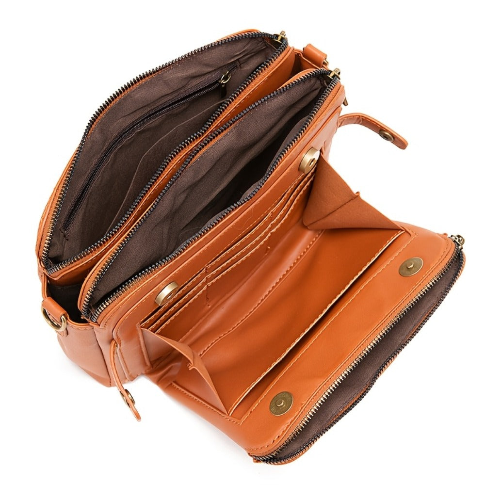 New PU Soft Handbag for Women, Three-Tier Purse, Crossbody Clutch, Premium Quality Multi-Layer Card Holder, Versatile Women'S Shoulder Bag