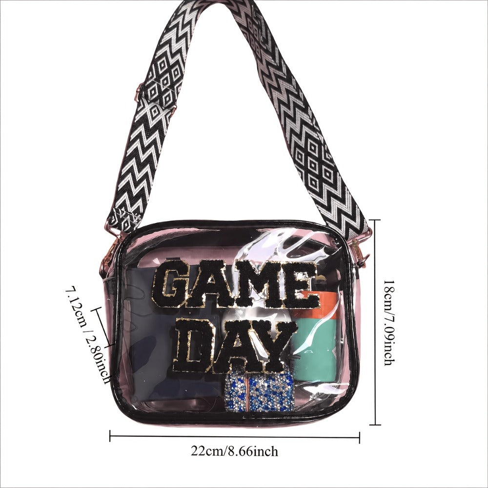 Stadium Approved Black Red Green Blue Purple Gray Game Day Clear Crossbody Bag Premium PVC Transparent Purse For Concerts, Sports Events And Tailgating.