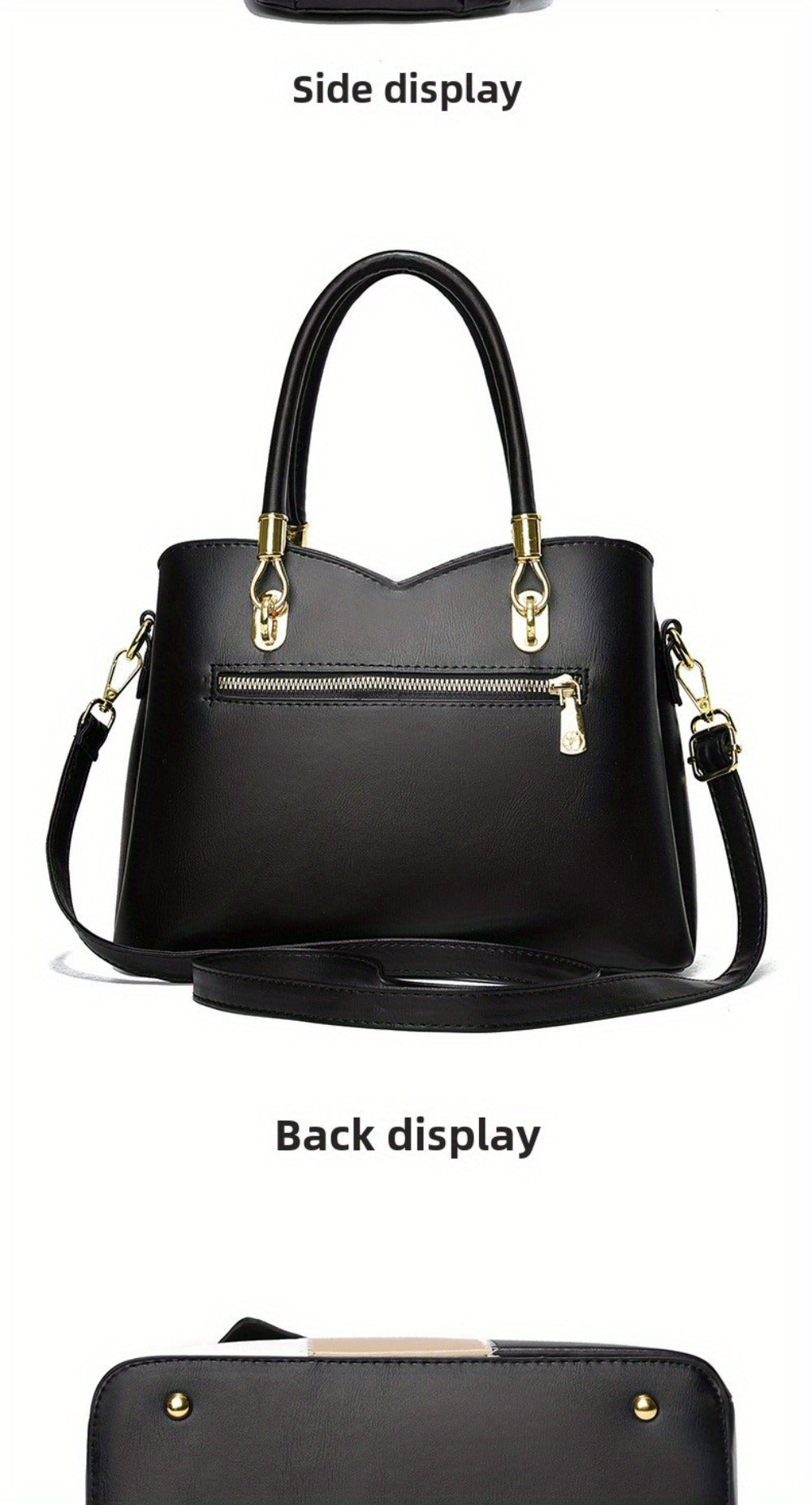 Colorblock Top-Handle Satchel Bag for Women - Faux Leather Purse with Zipper Closure, Large Capacity Shoulder Tote with Messenger Strap and Edge Paint Detail, Fashionable Handbag