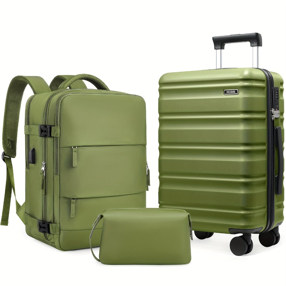 Suitcase Set 3pcs, 20in Carry On Luggage with TSA Lock Spinner Wheels Extension Handle, PC Hard Shell Luggage Set, Suitcase with Fully Lined Interior