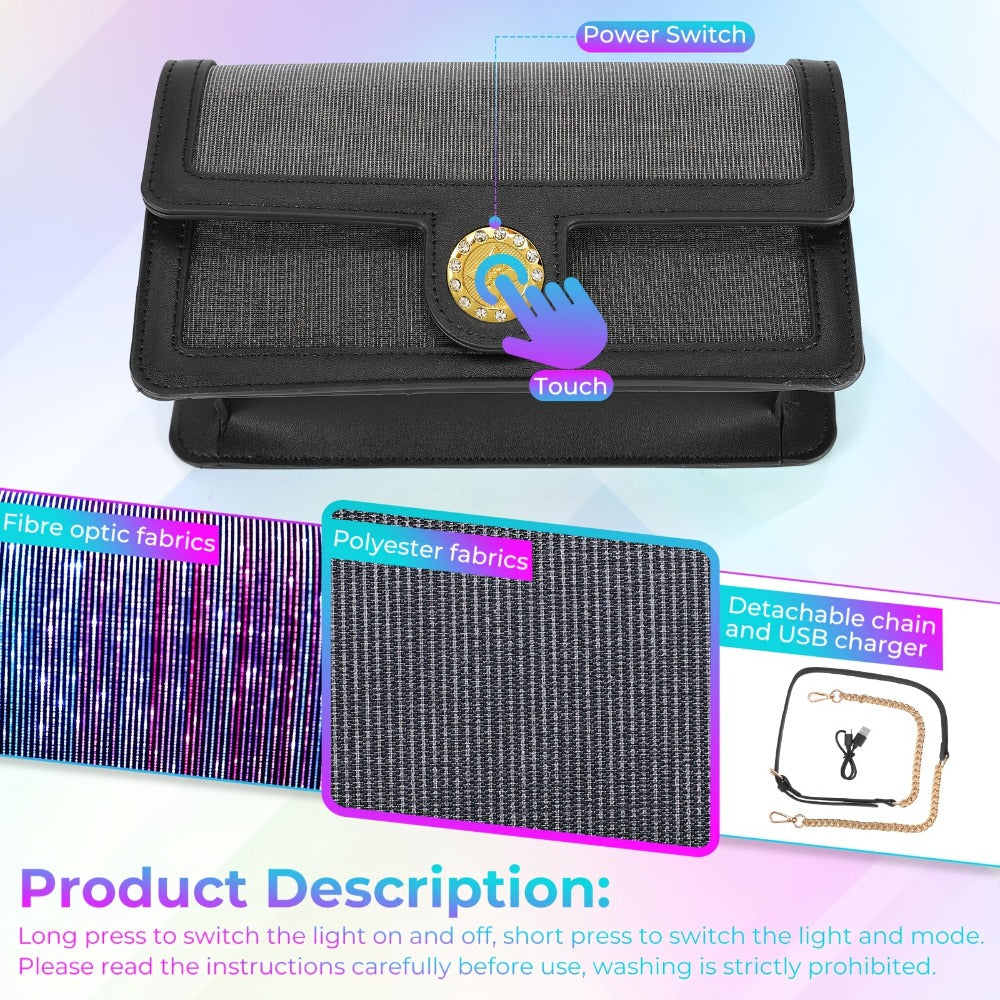 LED Bags Light Up Purse Black CrossBody Purse Evening Clutch Luminous Crossbody Bag Glow Handbags That Transforms Into 7 Colors Party Purse