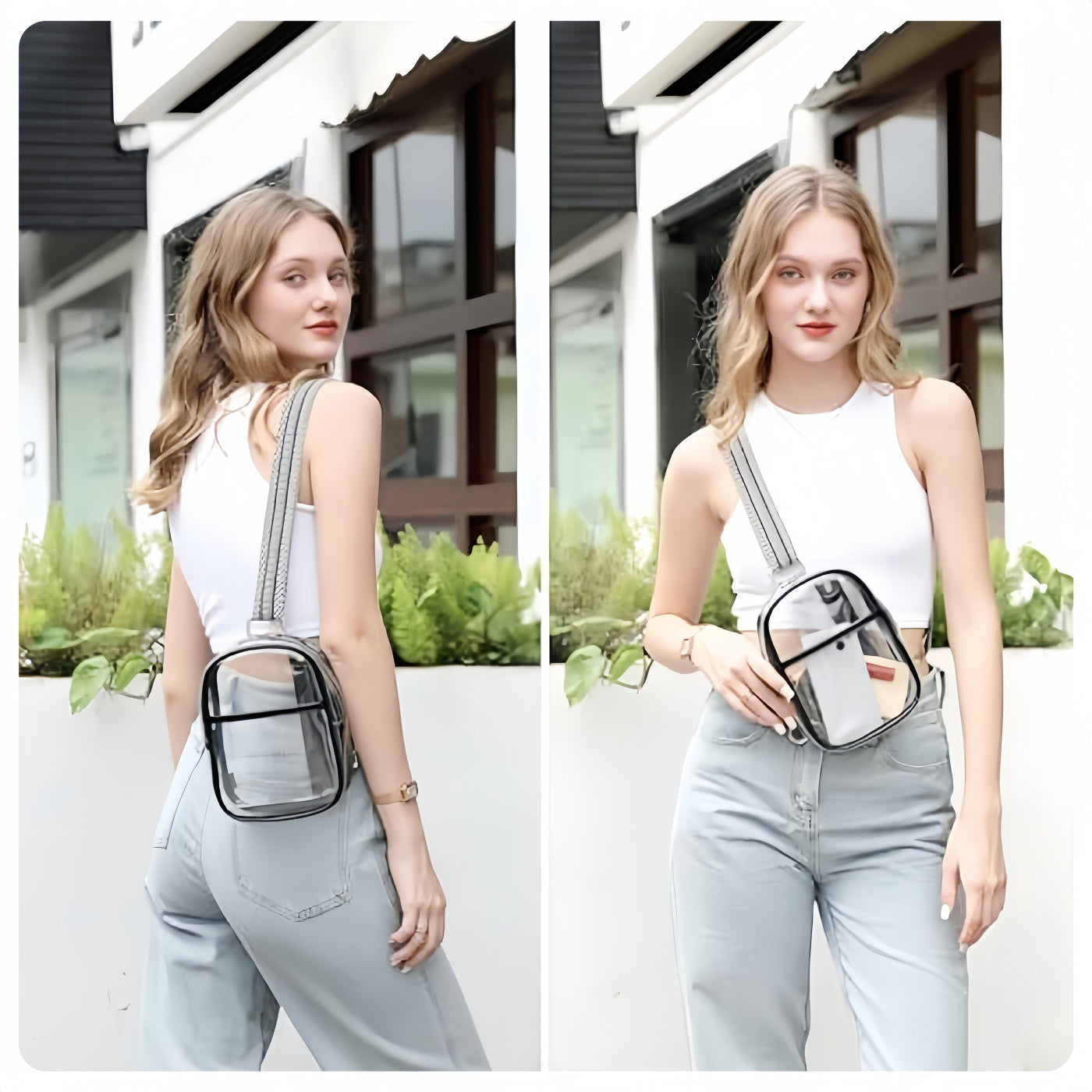 Clear Sling Bag, Clear TPU Fanny Pack, Stadium Approved Crossbody Bag,Transparent Chest Bag with Adjustable Strap,Crossbody Purses for Concerts Sports