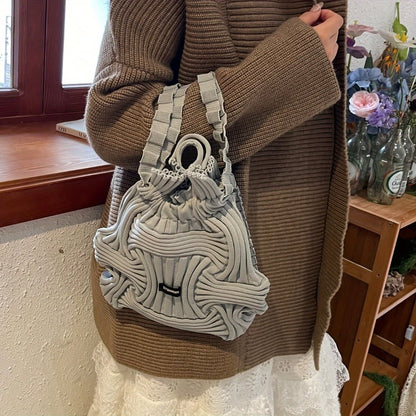 Korean Chic Knitted Top-Handle Bag - Soft Fabric Material, Adjustable Fixed Shoulder Straps, Partial Lining, and No-Closure Design for Effortless Casual, Vacation, and Daily Use