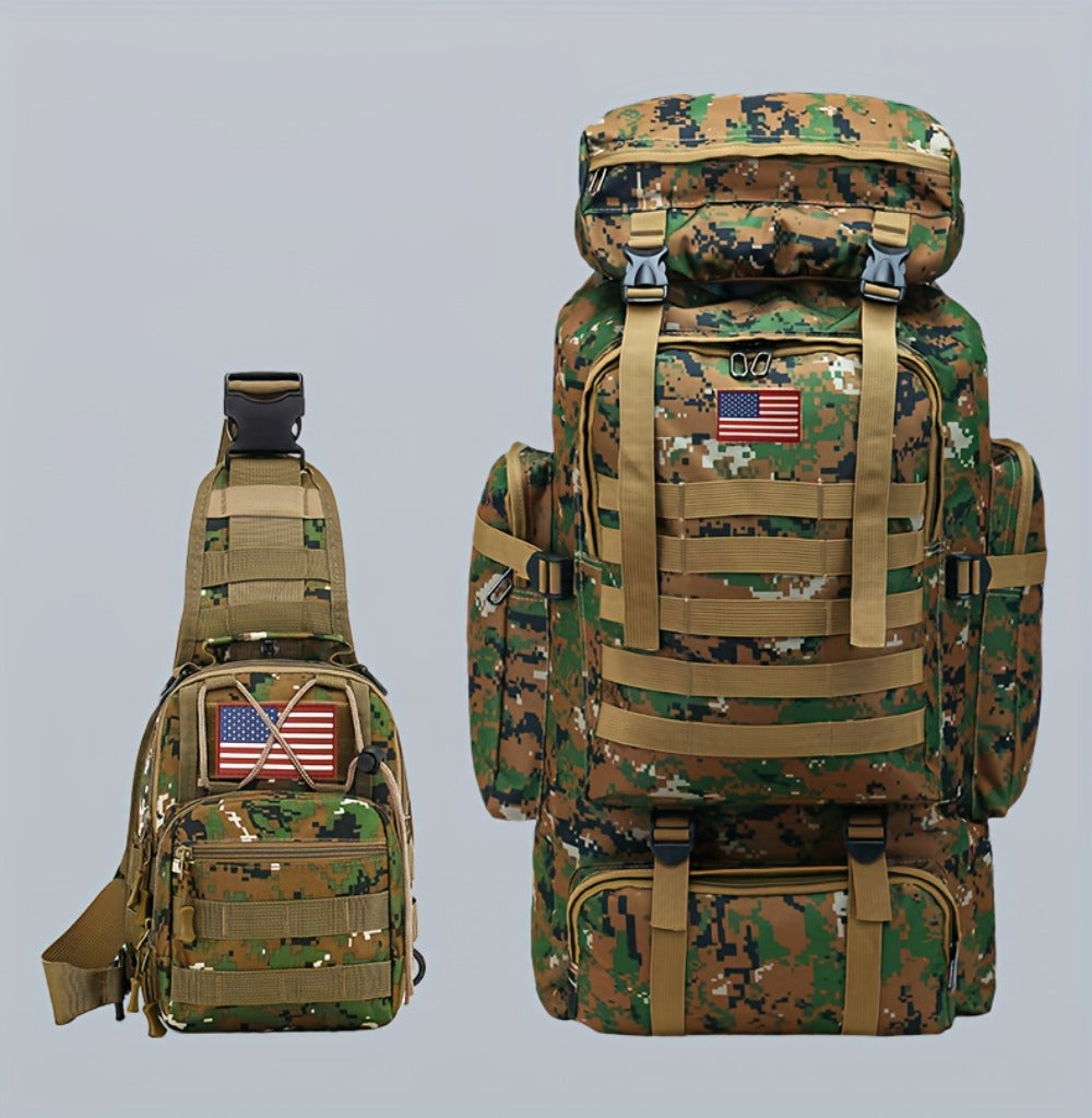 Set of 2pcs 21.13gal Spacious Multifunctional Camouflage Tactical Hiking Backpacks Featuring Various Compartments And a MOLLE System, Ideal for Outdoor Adventures, Camping, Trekking