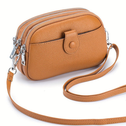 Crossbody Bags for Women Small Genuine Leather Shoulder Purse Cross Body Bag with Triple Top Zipper Adjustable Strap - Stylish & Functional - For Everyday Use & Travel - Perfect Gift for Women