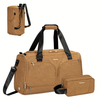 Large Capacity Travel Duffel with Shoe Compartment & Wet Pocket - Heavy-Duty Gym, Weekend, Overnight Backpack - Adjustable Strap, Spacious Interior - Durable Polyester Suitcase Replacement for Men & Women - Ideal for Business, Vacation, Sports