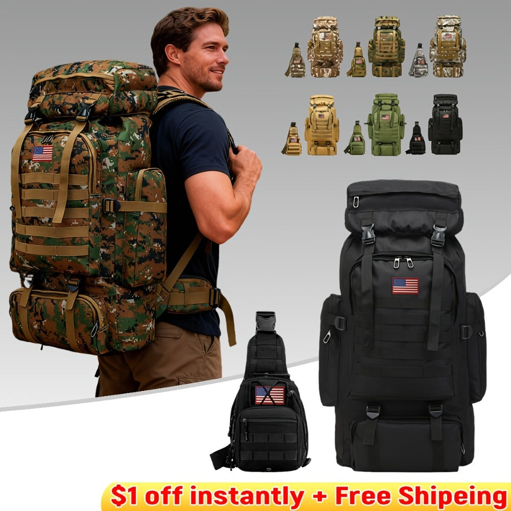 Set of 2pcs 21.13gal Spacious Multifunctional Camouflage Tactical Hiking Backpacks Featuring Various Compartments And a MOLLE System, Ideal for Outdoor Adventures, Camping, Trekking