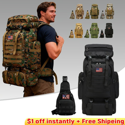 Set of 2pcs 21.13gal Spacious Multifunctional Camouflage Tactical Hiking Backpacks Featuring Various Compartments And a MOLLE System, Ideal for Outdoor Adventures, Camping, Trekking