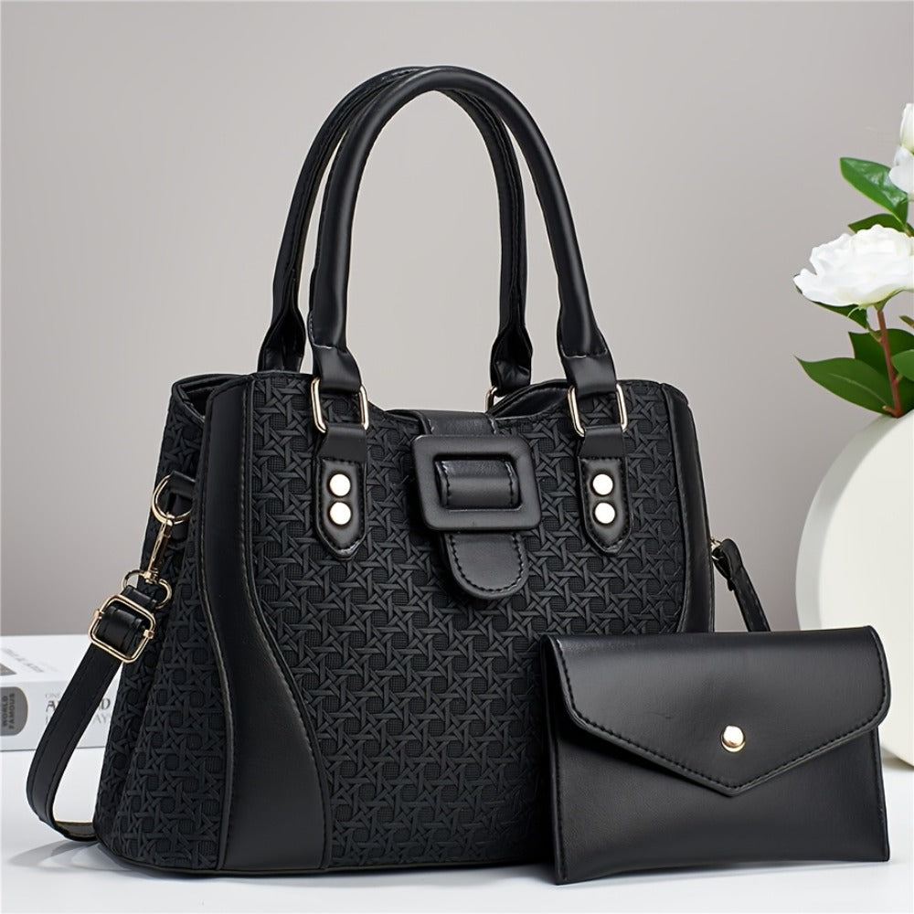 Fashion Women'S Bag, Two-Piece Set Mother And Son Bag, Simple And Versatile Large-Capacity Handbag, Shoulder Bag, Messenger Bag, Woven Pattern Large Bag