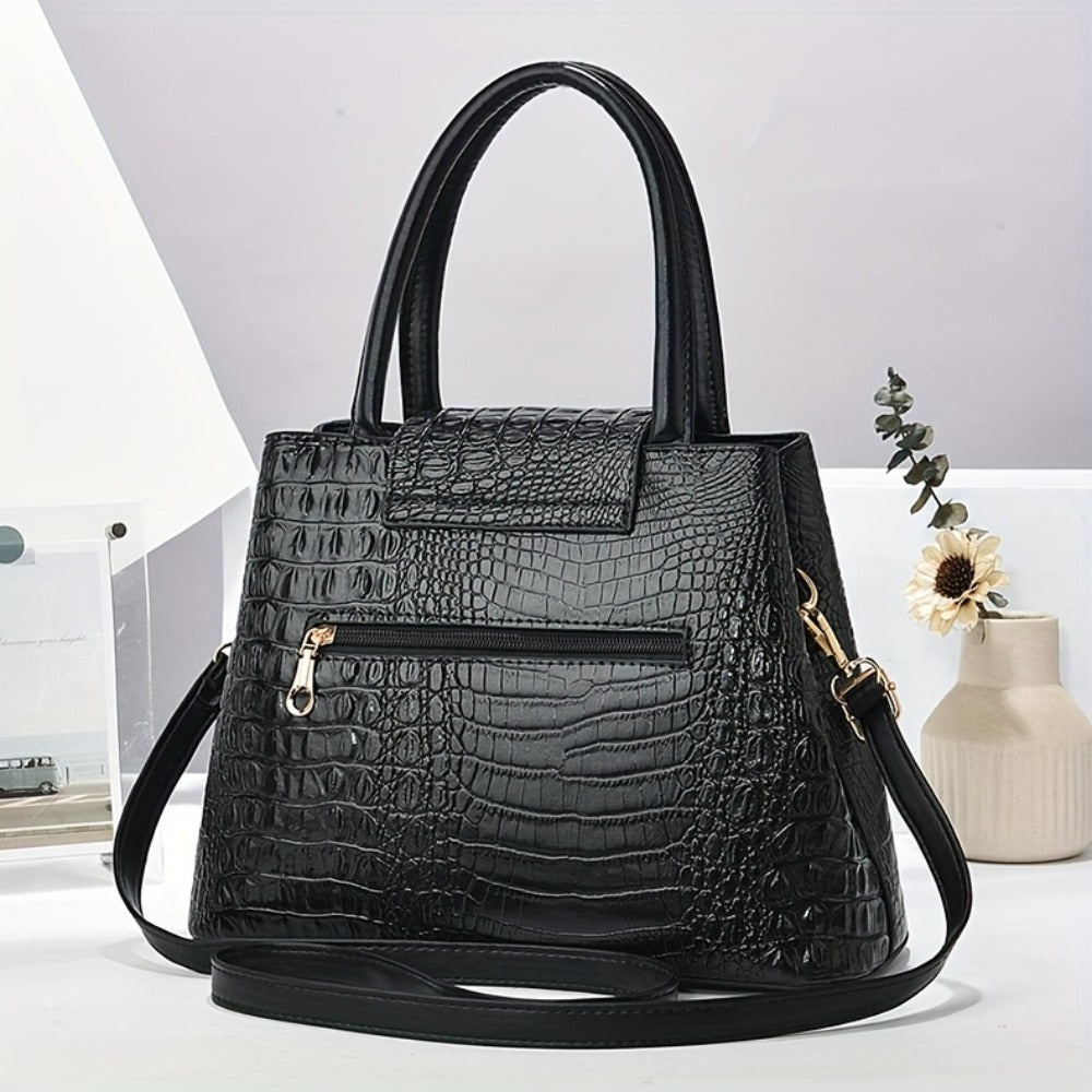Stylish Women's Bag, Crocodile Pattern Two-piece Set Mother And Son Bag, Tote Bag, Simple And Versatile Large Capacity Handbag, Shoulder Bag, Crossbody Bag, Large Bag with Wallet
