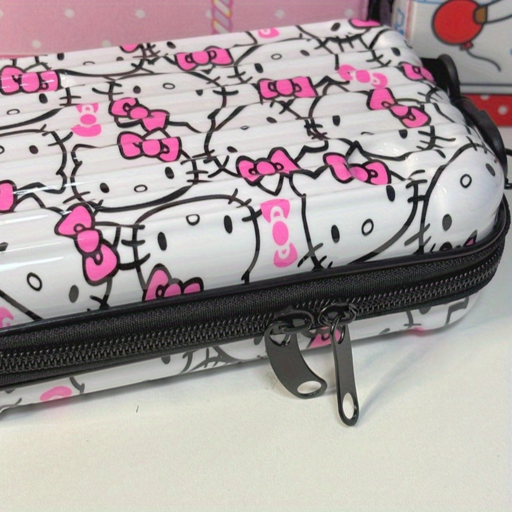 Cute KT Mini Hard Shell Suitcase Bag - Cosmetics Case, Detachable Grip Rope, Shoulder Strap, Mini Cross Body Bag