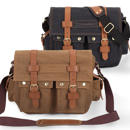 High-Quality Men'S Canvas And Leather Bags Suitable for Business, Travel, And Casual Use, Available in Khaki And Black, Known for Their Durability And Craftsmanship.