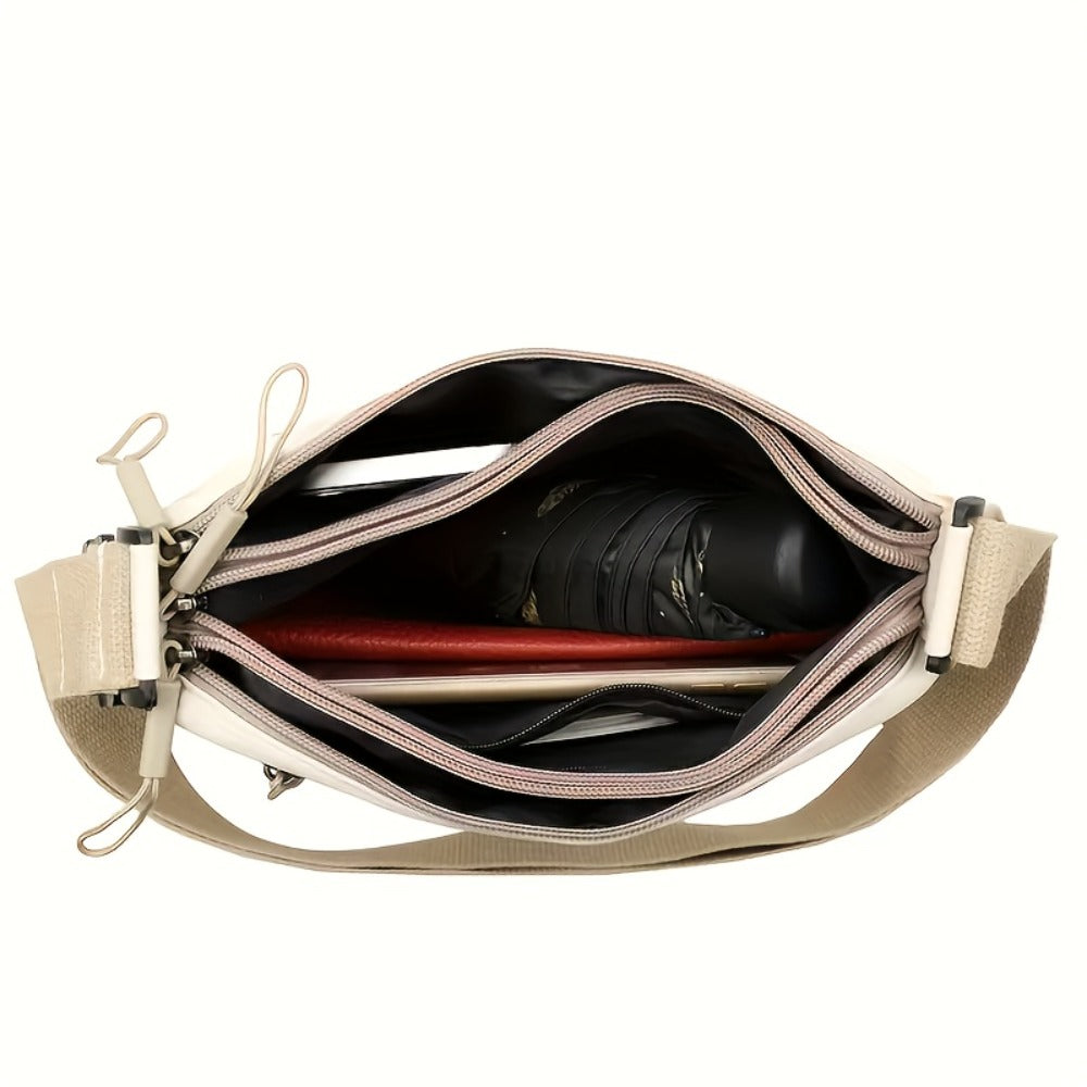 Women'S Large-Capacity High-Quality Casual Solid Color Crossbody Bag | With Adjustable Shoulder Strap And Zipper Closure - Elegant Gray/White/Pink/Black Canvas Bag With Compartments For Organized Storage Inside