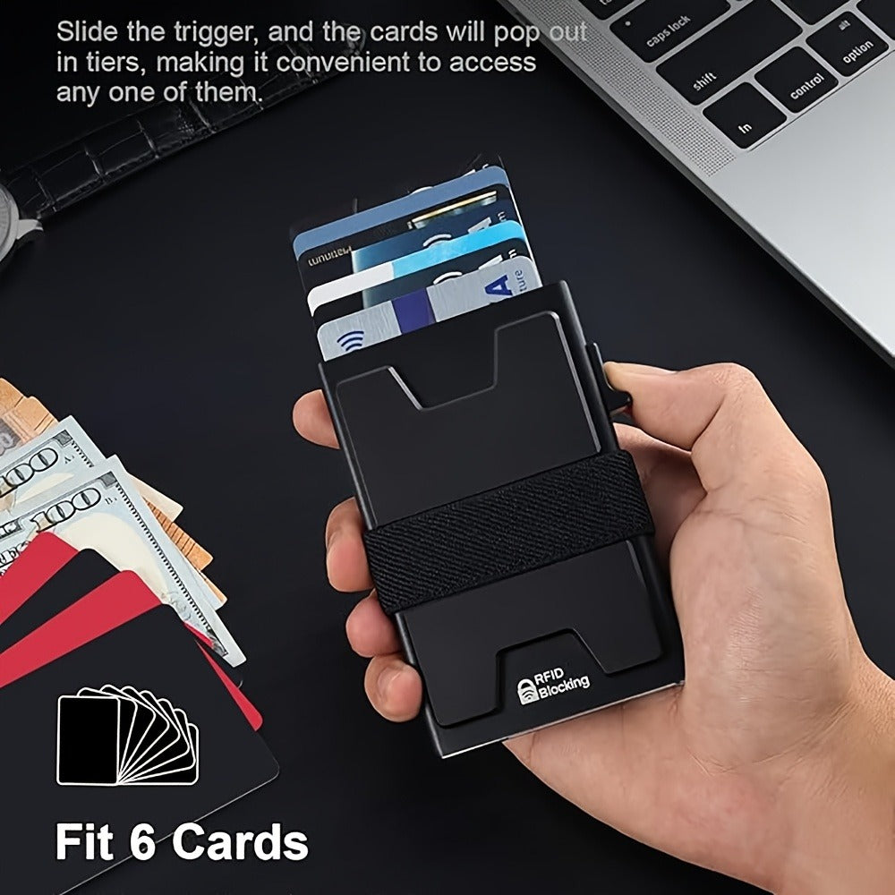 Multi-functional RFID Blocking Smart Pop-Up Wallet, Minimalist Front Pocket Design, Ultra-slim Men's Card Holder, High-capacity Wallet, Durable Expandable Back Panel, Holds Multiple Cards and Cash, Pocket Wallet, Men's Gift