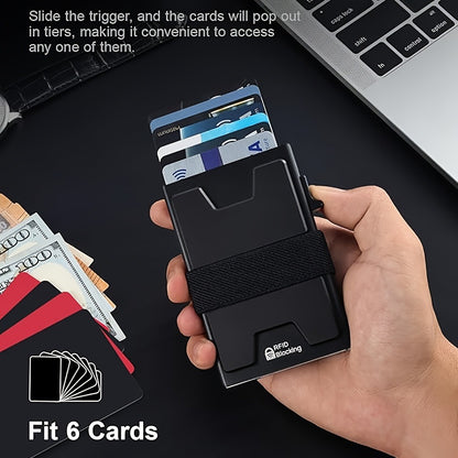 Multi-functional RFID Blocking Smart Pop-Up Wallet, Minimalist Front Pocket Design, Ultra-slim Men's Card Holder, High-capacity Wallet, Durable Expandable Back Panel, Holds Multiple Cards and Cash, Pocket Wallet, Men's Gift