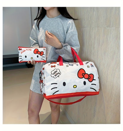 Sanrio KT Cat Stroller Travel Bag Storage Cosmetic Bag Two-Piece Kurumi Hand-Held Short-Distance Luggage Bag Large Capacity Gym Bag