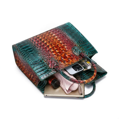 3pcs Colorful Crocodile Pattern Bag Set, Gradient Color Handbag, Women Tote Bag with Clutch Wallet And Credit Card Holder Coin Purse