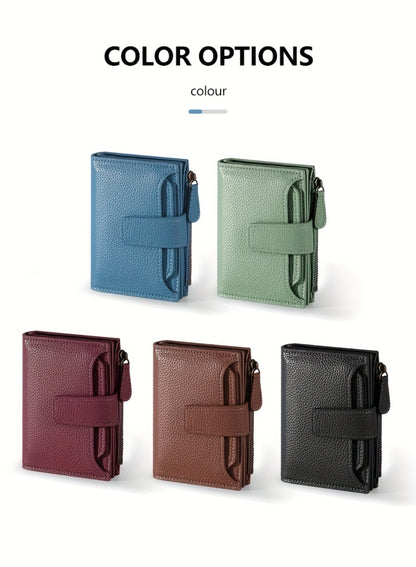 Compact Bifold Wallet for Women Featuring RFID Blocking, Made of Soft Faux Leather, Includes a Zippered Coin Pocket And Four ID Slots, Designed As a Small, Slim Minimalist Purse