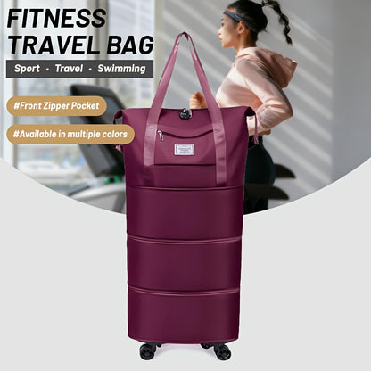 1pc Oxford Fabric Travel Bag - Multifunctional Wheeled Luggage Duffle Bag for Men & Women, with 4 Removable 360° Wheels, Expandable & Foldable Carry-On Luggage, Extra-Large Capacity, Suitable for Moving, Travel & Clothing Storage