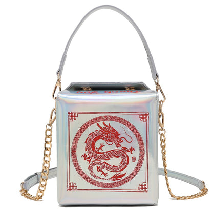 Messenger Loong Shoulder Purse, Chinese Takeout Crossbody Bag for Women, Novelty Dragon Pattern Fun Handbag