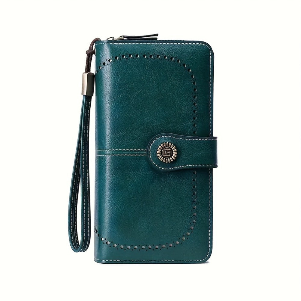 1 Pc RFID Blocking Retro Large Capacity Long Wallet PU Solid Color Women's Purse Multi-Functional Zipper Wallet with Wrist Strap Passport Ticket Credit Card Holder Can Accommodate Large Screen Phone