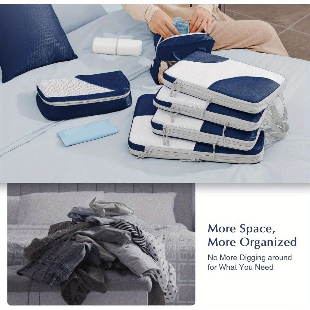 DIMJ Lightweight Compression Packing Cubes for Travel - 8 Pack with Transparent Window Wash Bag & Sock Bag